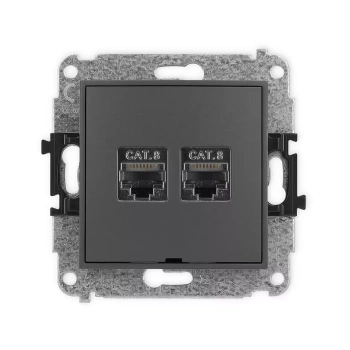 Mechanizm gniazda komputerowego podwójnego 2xRJ45, kat. 8, ekranowany, 8-stykowy, bez pola opisowego Karlik seria ICON 28IGKBO-12 kolor grafitowy mat