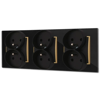 Trzy gniazda podwójne z ramką kwadratową efekt szkła seria ICON kolor czarny/złoty