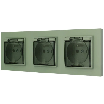 Trzy gniazda hermetyczne z ramką prostą seria MINI kolor szałwiowy