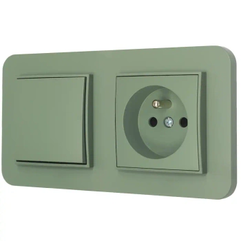Włącznik pojedynczy z gniazdem pojedynczym z ramką zaokrągloną seria MINI kolor szałwiowy