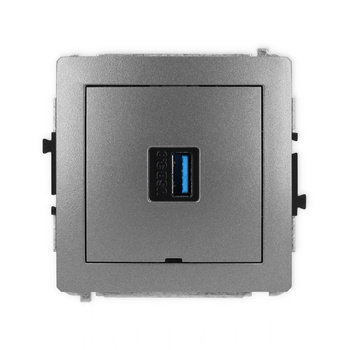 Mechanizm gniazda pojedynczego USB A-A 3.0, bez pola opisowego Karlik seria DECO 11DGUSBBO-5 kolor grafitowy