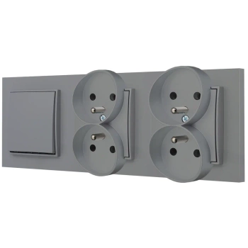 Włącznik pojedynczy i dwa gniazda podwójne z ramką prostą seria MINI kolor szary mat