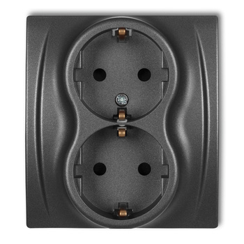Gniazdo podwójne z uziemieniem SCHUKO 2x2P+Z z przesłonami torów Karlik seria LOGO 11LGP-2sp kolor grafitowy