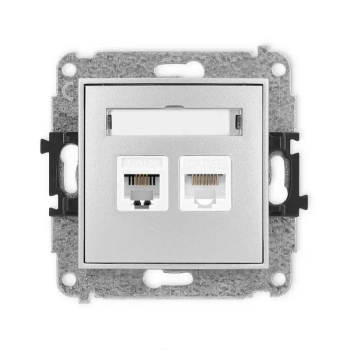 Mechanizm gniazda telefonicznego pojedynczego 1xRJ11 + komputerowego pojedynczego 1xRJ45, kat. 5e, 8-stykowy, beznarzędziowe Karlik seria MINI 7MGTK kolor srebrny metalik