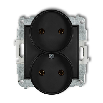 Mechanizm gniazda podwójnego do ramki bez uziemienia 2x2P bez przesłon torów prądowych Karlik seria ICON 12IGPR-2 kolor czarny mat