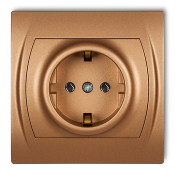 Gniazdo pojedyncze z uziemieniem SCHUKO 2P+Z bez przesłon torów prądowych Karlik seria LOGO 8LGP-1s kolor złoty metalik