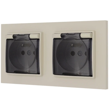 Dwa gniazda hermetyczne do łazienki z ramką prostą seria MINI kolor taupe