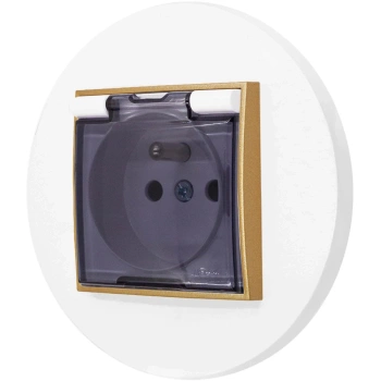 Gniazdo hermetyczne z ramką okrągłą seria MINI kolor biały mat/złoty