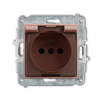 Mechanizm gniazda bryzgoszczelnego z uziemieniem 2P+Z klapka dymna, przesłony torów prądowych Karlik seria ICON 62IGPB-1zdp kolor łososiowy