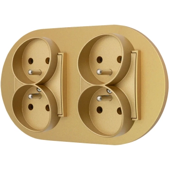 Dwa gniazda podwójne z ramką okrągłą seria MINI kolor złoty